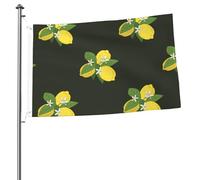 Drapeau de jardin personnalisé noir avec œillets, motif citron, branche et bouquet de lys.