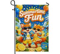Drapeau de jardin renard, lunettes de soleil d'été ludiques en toile de jute jaune double face pour extérieur, pelouse, porche, terrasse, entrée, 30,5 x 45,7 cm
