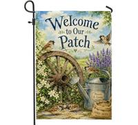 Drapeau de jardin rustique à roues, arrosoir à oiseaux de campagne vert printemps double face en toile de jute petit drapeau de jardin pour extérieur, terrasse, pelouse, porche, entrée, camping 30,5 x