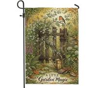 Drapeau de jardin rustique sur le thème de la nature, arrosoir, porte de jardin, printemps vert en toile de jute double face, drapeaux extérieurs décoratifs pour extérieur, pelouse, porche, terrasse