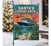 Drapeau de jardin sur le thème de la croisière de Noël tropicale 30,5 x | Thème de Noël tropical, drapeau de cour, silhouette de traîneau du Père Noël, décoration de vacances à la plage