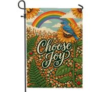 Drapeau de jardin tournesol, printemps nature, merle bleu, arc-en-ciel, jaune, double face, en toile de jute pour extérieur, pelouse, porche, terrasse, entrée, 30,5 x 45,7 cm