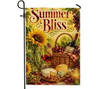 Drapeau de jardin tournesol, verre à vin rustique d'été, fromage, toile de jute jaune d'été double face, petit drapeau de jardin pour extérieur, pelouse, porche, terrasse, entrée, 30,5 x 45,7 cm