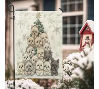 Drapeau de jardin vertical en toile de jute pour arbre de Noël - 30,5 x 45,7 cm - Double face pour l'extérieur, flocons de neige de Noël, chiot, petits drapeaux de pelouse, décoration amusante pour la