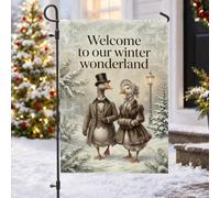 Drapeau de jardin victorien avec citation d'hiver Oies 30,5 x 45,7 cm | Tenues de style victorien, drapeau de pelouse, fond de forêt enneigée, lampadaire vintage, panneau de bienvenue saisonnier