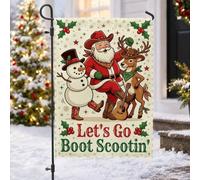 Drapeau de jardin Western Cowboy Père Noël citation Noël 30,5 x 45,7 cm | Thème pays occidental, drapeau de pelouse, renne et bonhomme de neige, jeu de guitare, joyeuses vacances