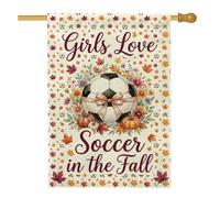 Drapeau de la maison d'automne avec citation de ballon de football 71 x 101 | Motif feuille d'érable, drapeau de cour, accents de citrouilles, décoration pour amateurs de sport, composition florale de