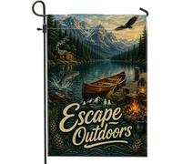 Drapeau de lac de jardin, nature rustique, montagnes, poissons, été, toile de jute verte double face, drapeaux décoratifs pour extérieur, terrasse, pelouse, porche, entrée, camping 30,5 x 45,7 cm