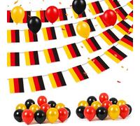 Drapeau de l'Allemagne - Décoration de ballons noirs et dorés - 30 ballons et 25 drapeaux - Guirlande de fanions de 8 m - Noir rouge doré - Article de fan pour fête