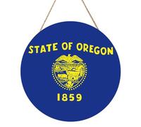 Drapeau de l'État de l'Oregon - 30,5 cm - Peinture ronde en bois - Décoration d'intérieur pour fenêtres, murs et couloirs.