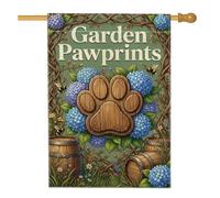 Drapeau de maison à empreinte de pattes, jardin nature hortensia, tonneau vert printemps, toile de jute double face, drapeaux décoratifs pour extérieur, terrasse, cour, pelouse, entrée, balcon, 71,1 x