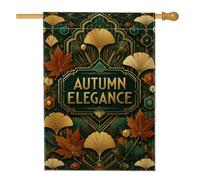 Drapeau de maison à feuilles de ginkgo, art élégant, motifs géométriques, feuilles d'automne dorées, double face, en toile de jute décorative pour extérieur, pelouse, cour, patio, entrée 71,1 x 101,6