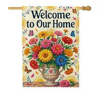Drapeau de maison à fleurs, vase papillon coloré jaune printemps double face en toile de jute pour extérieur, terrasse, cour, pelouse, entrée, balcon, 71 x 101 cm