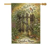 Drapeau de maison à oiseaux, arrosoir rustique sur le thème de la nature, portail de jardin, vert printemps, double face, en toile de jute décorative pour extérieur, terrasse, cour, pelouse, entrée