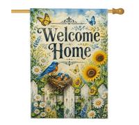Drapeau de maison à oiseaux, tournesol naturel, papillon, jaune, double face en toile de jute pour porche, extérieur, terrasse, cour, pelouse, entrée, balcon, 71,1 x 101,6 cm