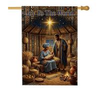 Drapeau de maison afrocentrique scène religieuse de Noël 71 x 101 cm | Design afrocentrique, drapeau de pelouse, thème religieux, paniers tissés, étoile de Bethléem, atmosphère spirituelle