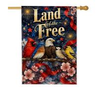 Drapeau de maison aigle patriotique festif cardinal bleu en toile de jute rouge double face pour extérieur, terrasse, pelouse, entrée, camping 71 x 101,6 cm