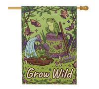 Drapeau de maison amphibien, arrosoir nature ludique, papillon, vert, double face, en toile de jute décorative pour extérieur, terrasse, pelouse, entrée, camping, 71,1 x 101,6 cm