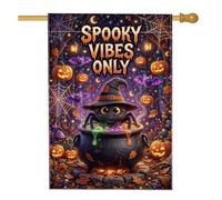Drapeau de maison araignée, chaudron festif fantaisie, chaudron d'Halloween double face en toile de jute décorative pour extérieur, pelouse, cour, terrasse, entrée, 71,1 x 101,6 cm