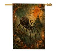 Drapeau de maison araignée gothique, château effrayant, tête de mort, Halloween, toile de jute noire, double face, drapeaux décoratifs pour extérieur, cour, pelouse, patio, porte, entrée, 71,1 x 101,6