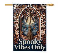 Drapeau de maison avec citation de sorcière Halloween 71 x 101 cm | Arche gothique, drapeau de cour, feuilles d'automne, art découpé en papier, décoration sorcière, accents saisonniers