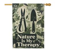 Drapeau de maison ciseaux, truelle naturelle, fleurs vertes printanières, double face, en toile de jute pour porche, extérieur, terrasse, pelouse, entrée, camping, 71,1 x 101,6 cm