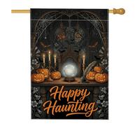Drapeau de maison citrouilles, gothique vintage boule de cristal bougie Halloween toile de jute noire double face pour extérieur, cour, pelouse, patio, porte, entrée 71,1 x 101,6 cm