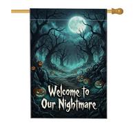 Drapeau de maison citrouilles, Halloween effrayant pleine lune arbre nu Halloween bleu foncé toile de jute double face décoratif extérieur porche drapeaux pour extérieur, pelouse, cour, patio, entrée