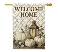 Drapeau de maison citrouilles - Lanterne rustique en toile de jute beige d'automne double face pour extérieur, terrasse, cour, pelouse, entrée, balcon - 71 x 101 cm