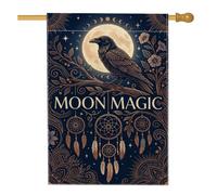 Drapeau de maison corbeau - Attrape-rêves mystique bohème - Motif lune - Bleu marine - Double face en toile de jute - Pour extérieur, terrasse, cour, pelouse, entrée, balcon - 71 x 101 cm