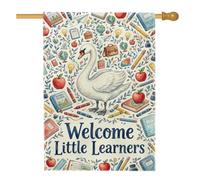 Drapeau de maison cygne, livres de fruits fantaisistes ludiques pour retour au campus blanc double face en toile de jute décorative pour extérieur, terrasse, cour, pelouse, entrée, balcon, 71 x 101 cm