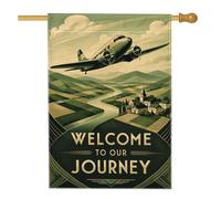 Drapeau de maison d'avion - Art vintage - Paysage de rivière - Vert - Double face - Décoratif - Pour extérieur, cour, pelouse, patio, porte, entrée - 71 x 101 cm