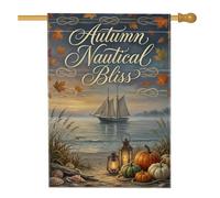 Drapeau de maison de bateau à voile, lanterne rustique citrouilles d'automne en toile de jute double face décorative pour extérieur, pelouse, cour, patio, entrée 71 x 101,6 cm