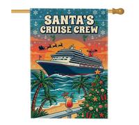 Drapeau de maison de bateau sur le thème de la croisière tropicale de Noël | Thème de Noël tropical, drapeau de cour, silhouette de traîneau du Père Noël, décoration de vacances à la plage