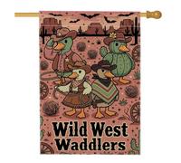 Drapeau de maison de canard, chapeau de cowboy rustique fantaisie en toile de jute marron double face pour extérieur, terrasse, pelouse, entrée, camping 71 x 101,6 cm