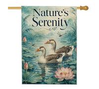 Drapeau de maison de canards, nature sereine nénuphar, source d'eau, toile de jute bleue, double face, grand drapeau de jardin pour extérieur, terrasse, pelouse, entrée, camping, 71 x 101,6 cm