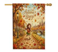 Drapeau de maison de fées, motif feuilles d'automne fantaisie, lampadaire en toile de jute orange double face pour extérieur, cour, pelouse, terrasse, porte, entrée, 71,1 x 101,6 cm
