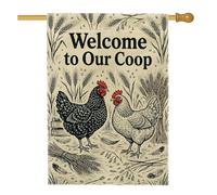 Drapeau de maison de poulet, ferme rustique en toile de jute double face sans herbe de blé noire décorative pour extérieur, terrasse, cour, pelouse, entrée, balcon, 71,1 x 101,6 cm