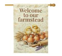 Drapeau de maison de poussins, œufs rustiques, blé jaune de printemps, double face, en toile de jute décorative pour extérieur, terrasse, pelouse, entrée, camping, 71,1 x 101,6 cm
