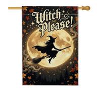 Drapeau de maison de sorcière, balai fantaisie festif en toile de jute double face pour Halloween, porche, extérieur, terrasse, pelouse, entrée, camping, 71,1 x 101,6 cm