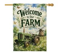 Drapeau de maison de tracteur, ferme rustique à vanner, papillon, vert d'été, double face, en toile de jute décorative pour extérieur, terrasse, cour, pelouse, entrée, balcon, 71,1 x 101,6 cm