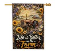 Drapeau de maison de tracteur, rustique, tournesol, lavande, jaune automne, double face, en toile de jute décorative pour extérieur, terrasse, pelouse, entrée, camping 71,1 x 101,6 cm