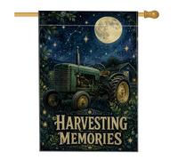 Drapeau de maison de tracteur, rustique vintage lune étoiles, toile de jute vert automne, drapeaux décoratifs double face pour porche, extérieur, terrasse, pelouse, entrée, camping, 71,1 x 101,6 cm