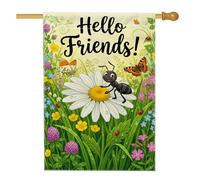Drapeau de maison en chrysanthème, papillon ludique, fourmi printanière, vert printemps, double face, en toile de jute décorative pour extérieur, cour, pelouse, terrasse, porte, entrée, 71,1 x 101,6