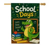 Drapeau de maison en crocodile, sac à dos éducatif ludique, fruits pour retour au campus, vert double face, grand drapeau de jardin pour extérieur, terrasse, pelouse, entrée, camping, 71,1 x 101,6 cm