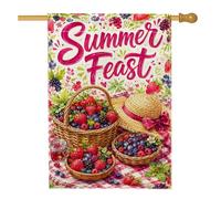 Drapeau de maison en forme de baies, chapeau de paille d'été rouge en toile de jute double face pour extérieur, cour, pelouse, terrasse, porte, entrée, 71,1 x 101,6 cm