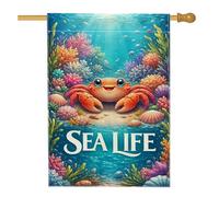 Drapeau de maison en forme de crabe, coquille de corail colorée bleu été double face en toile de jute décorative pour extérieur, terrasse, cour, pelouse, entrée, balcon, 71 x 101 cm