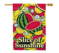 Drapeau de maison en forme de pastèque, bloc de glace au citron jaune d'été en toile de jute double face pour porche, extérieur, cour, pelouse, patio, porte, entrée, 71,1 x 101,6 cm