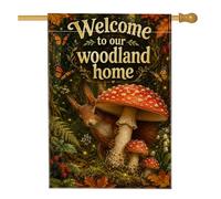 Drapeau de maison en forme d'écureuil, champignon, papillon, automne, marron, toile de jute double face, décoration extérieure pour extérieur, terrasse, pelouse, entrée, camping, 71,1 x 101,6 cm