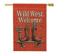 Drapeau de maison en toile de jute double face style bottes de cowboy occidental rustique pour extérieur, pelouse, cour, terrasse, entrée, 71,1 x 101,6 cm